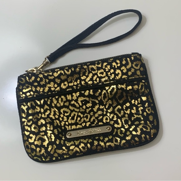 Love Express gold foil leopard print black wristlet NWOT OBO - Picture 3 of 8